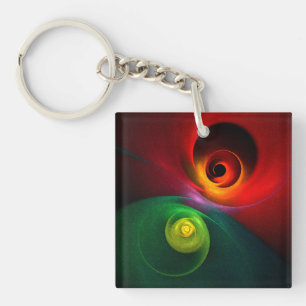 Llavero Yin Verde Rojo Yang Patrón de arte abstracto moder