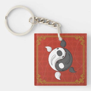 Llavero Yin y Yang el Keychain acrílico de Koi