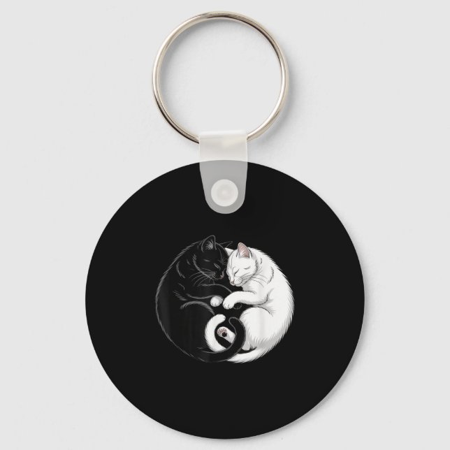 Llavero Yin Y Yang Mascota Cat Gatos Blancos Negros (Anverso)