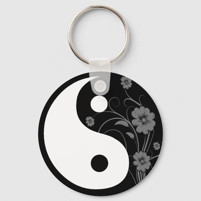 Llavero Yin Yang Black Floral Keychain (Anverso)