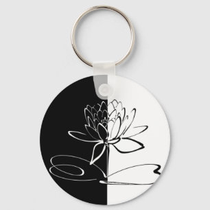 Llavero Yin Yang Black White Lotus Blossom