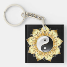 Yin Yang con pétalos de loto de oro