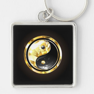 Llavero Yin Yang de oro sobre negro