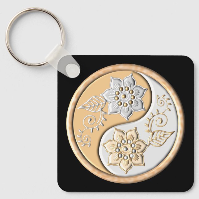 Llavero Yin Yang de oro y plata  (Anverso)