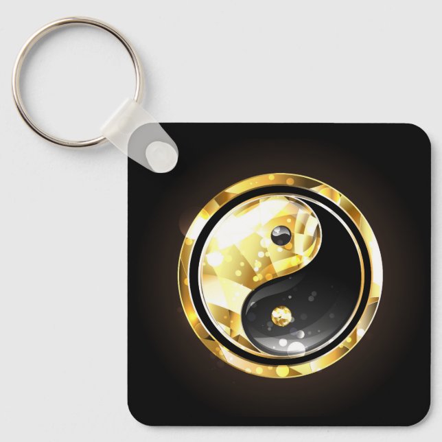 Llavero Yin Yang dorado en negro (Anverso)