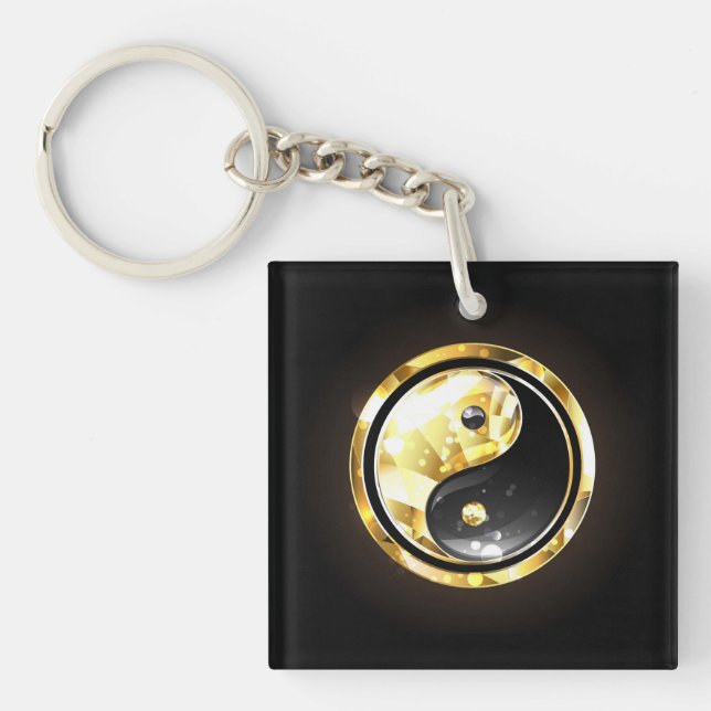 Llavero Yin Yang dorado en negro (Frente)