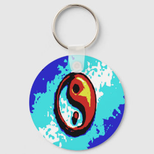 Llavero Yin Yang Rótulo rojo y azul artístico