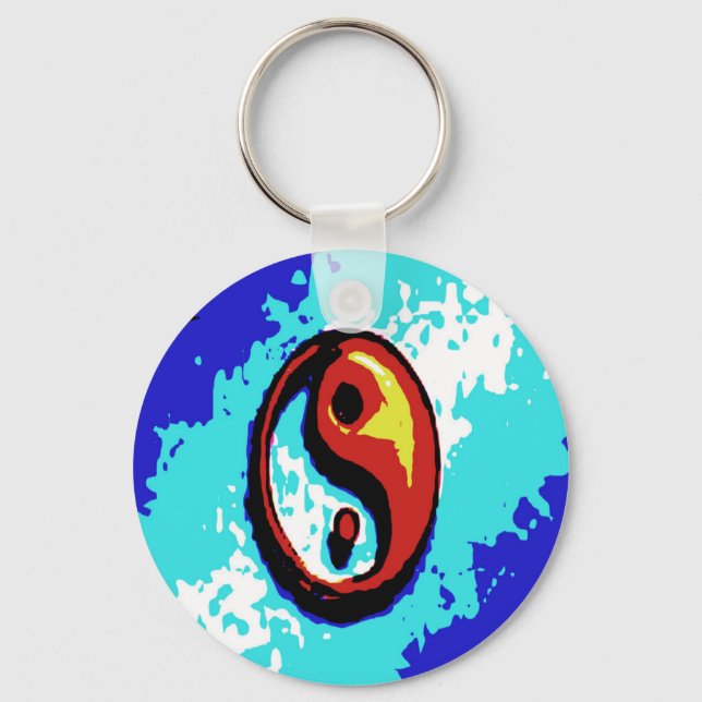 Llavero Yin Yang Rótulo rojo y azul artístico (Anverso)