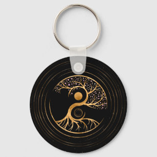 Llavero Yin Yang Tree - Fluorite y Oro