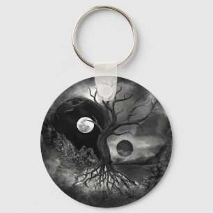 Llavero Yin Yang Tree Landscape Black and White