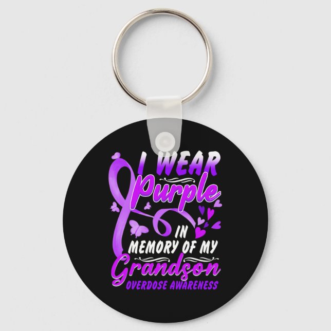 Llavero Yo Uso Morado En Memoria De Mi Nieto En Sobredosis (Anverso)