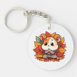 Llavero Yoga de hámster otoñal kawaii