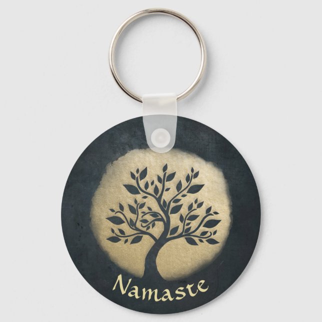 Llavero Yoga Studio Meditation Instructor Black Gold Tree (Anverso)