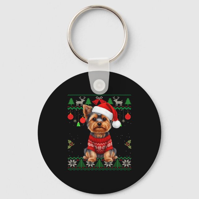 Llavero Yorkie Dog Christmas Wearing Ugly Christmas Sweate (Anverso)