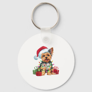 Llavero Yorkie Xmas iluminando Santa Hat Yorkie Dog Christ
