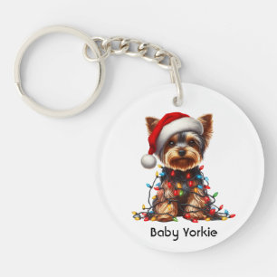 Llavero Yorkshire Terrier con sombrero de Santa y luces de