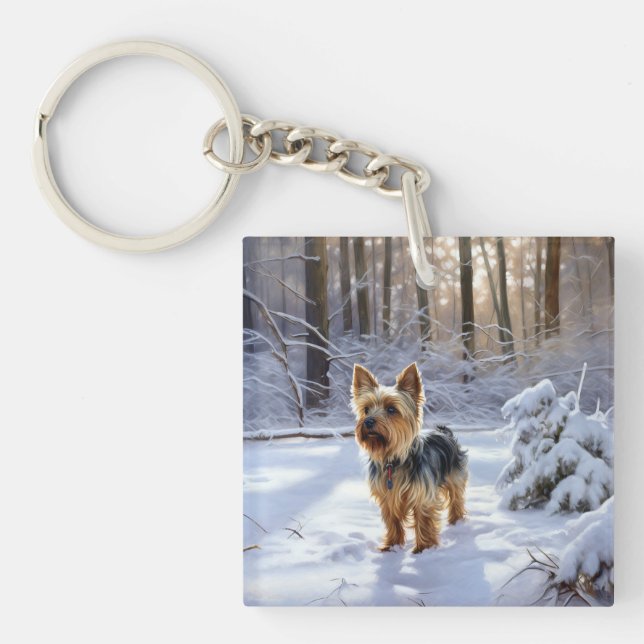 Llavero Yorkshire Terrier Deja que nieve Navidad (Frente)