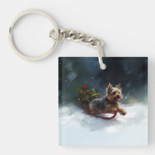 Llavero Yorkshire Terrier Navidad nieve invierno