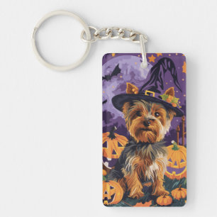 Llavero Yorkshire Terrier Perro Halloween Bruja Y Calabaza