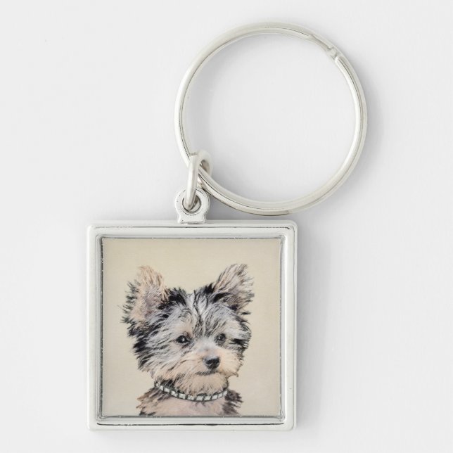 Llavero Yorkshire Terrier Puppy Pintando Arte Original De  (Frente)