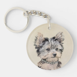 Llavero Yorkshire Terrier Puppy Pintando Arte Original De
