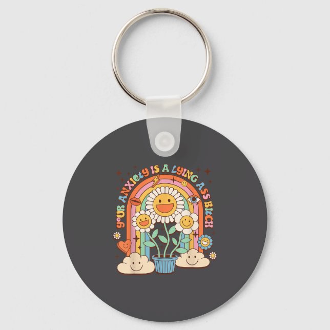 Llavero Your Anxiety Is A Lying Motivation Groovy Flower  (Anverso)