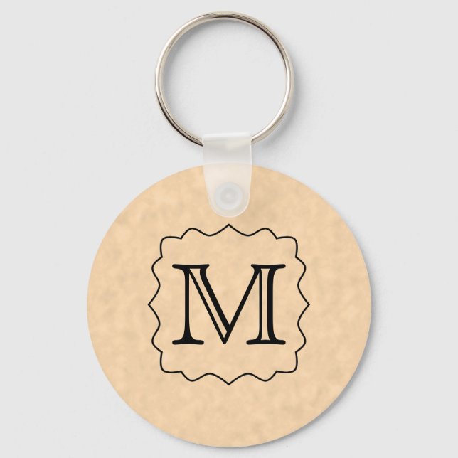 Llavero Your Letter. Custom Monogram. Black & Parchment (Anverso)