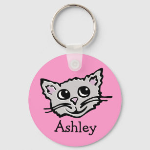 Llavero Your name cute kids graphic cat pink grey keychain