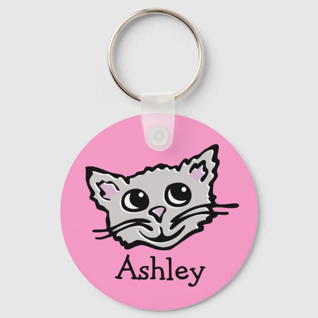 Llavero Your name cute kids graphic cat pink grey keychain (Anverso)