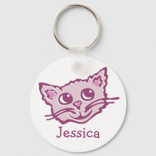 Llavero Your name cute kids graphic cat pink keychain