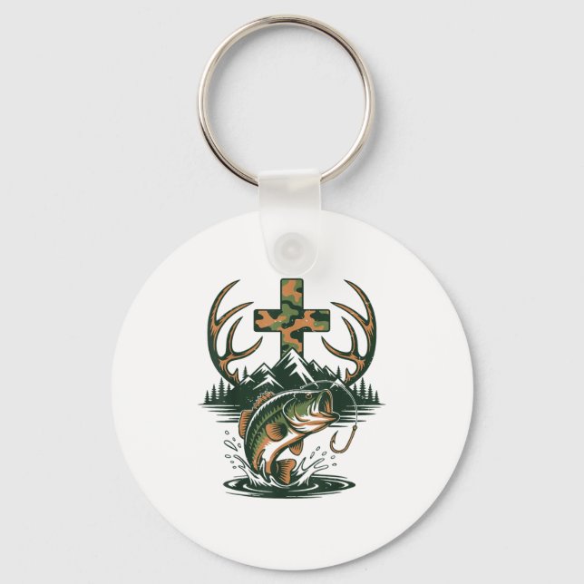 Llavero Youth Camo Faith Hunting Fishing Cross Fisherman C (Anverso)