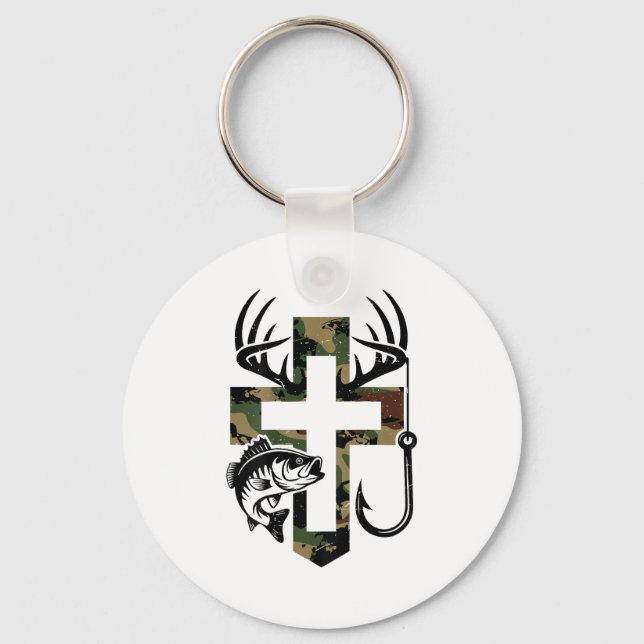 Llavero Youth Camo Faith Hunting Fishing Cross Hook Christ (Anverso)
