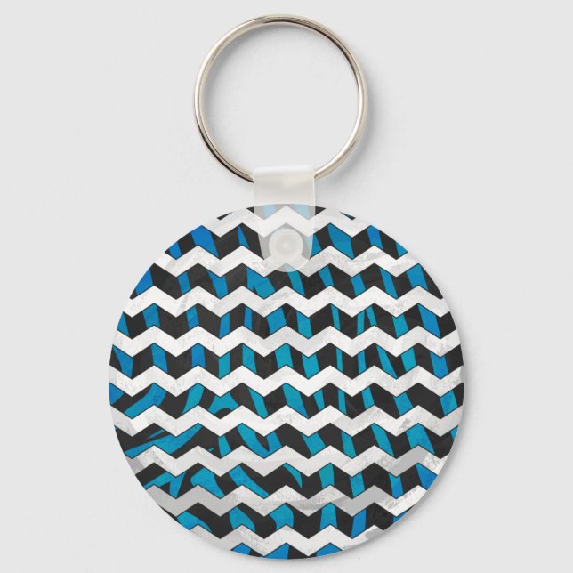 Llavero Zebra Chevron Negro y Azul (Anverso)