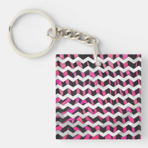 Llavero Zebra Chevron negro y rosa caliente