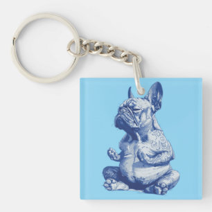Llavero Zen Bulldog en Pose de Meditación Arte