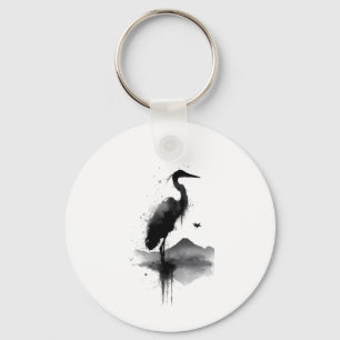 Llavero Zen de Grulla Sumi-e Japonesa