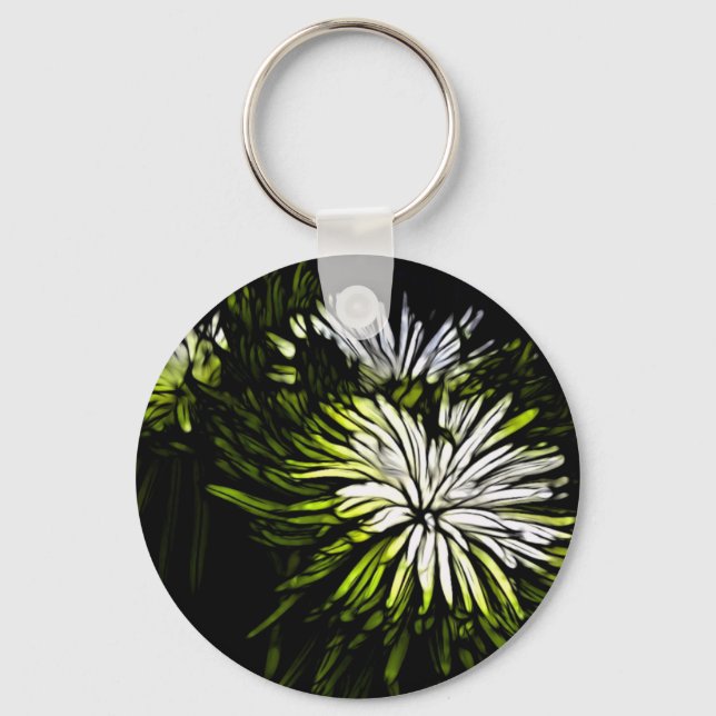 Llavero Zen floral Lime verde blanco Crisantemo (Anverso)