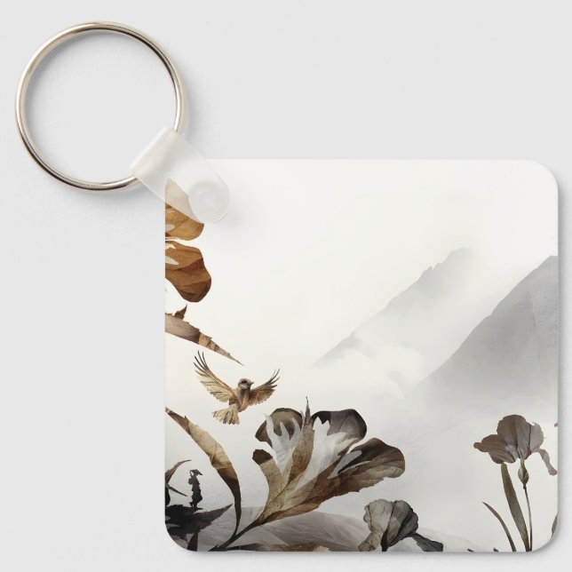 Llavero Zen Misty Mountain Birds Minimalist Nature (Anverso)