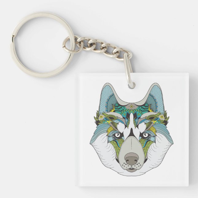 Llavero Zenart estampado Husky Dog Blue Husky Face (Frente)