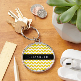 Llavero Zigzag Amarillo, Chevron Amarillo, Tu Nombre