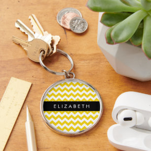 Llavero Zigzag Amarillo, Chevron Amarillo, Tu Nombre