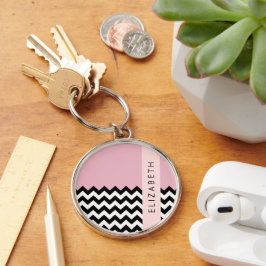 Llavero Zigzag negro y blanco, chevron, rosado, tu nombre