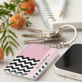 Llavero Zigzag negro y blanco, chevron, rosado, tu nombre