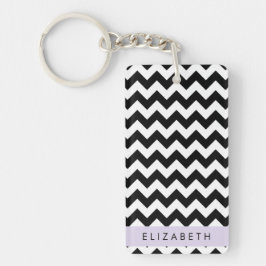 Llavero Zigzag negro y blanco, patrón de cheurón, nombre