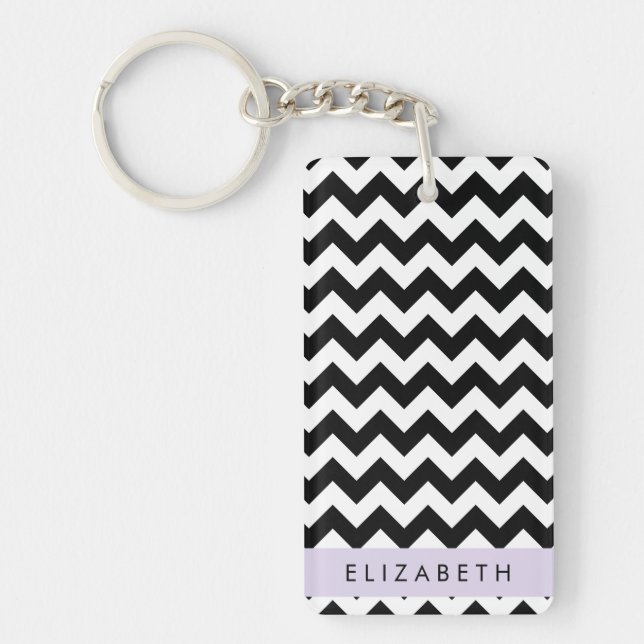 Llavero Zigzag negro y blanco, patrón de cheurón, nombre (Frente)