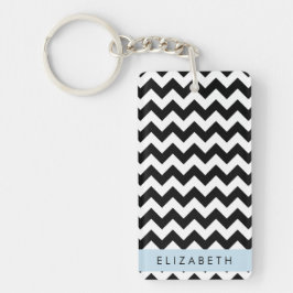Llavero Zigzag negro y blanco, patrón de cheurón, nombre