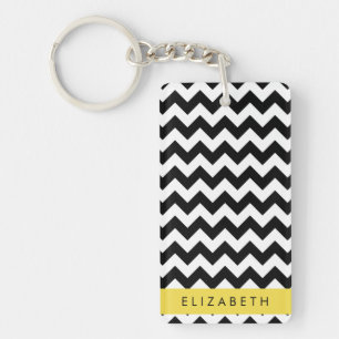 Llavero Zigzag negro y blanco, patrón de cheurón, nombre