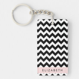 Llavero Zigzag negro y blanco, patrón de cheurón, nombre