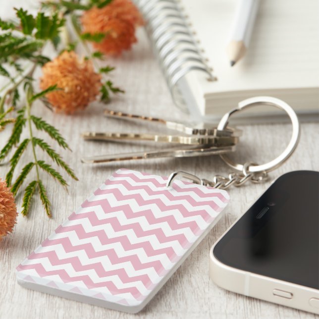 Llavero Zigzag rosa, Chevron rosado, patrón geométrico (Frente Derecha)