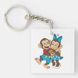 Llavero Zina and Mimo with a slice of pizza.